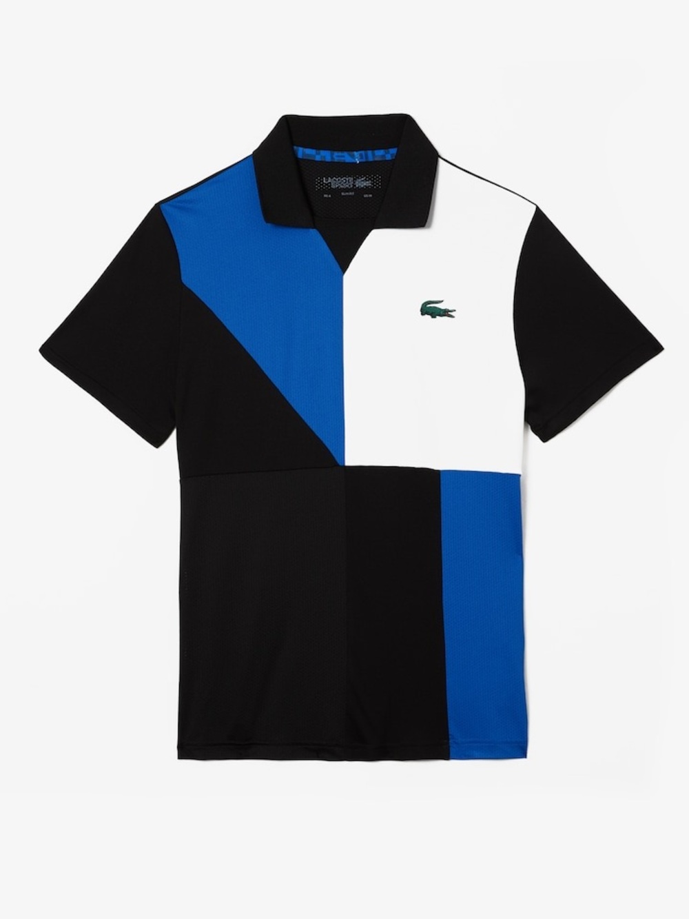 Lacoste Men’s Black/Blue/White Geometric Colorblock Polo